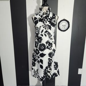 Eliza J Black and White Floral Asymmetrical Dress